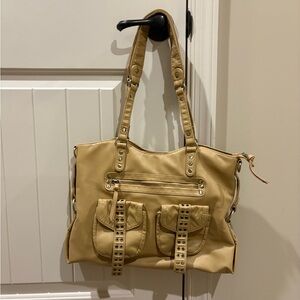 Wisteria Avenue Faux Leather Tote In Khaki